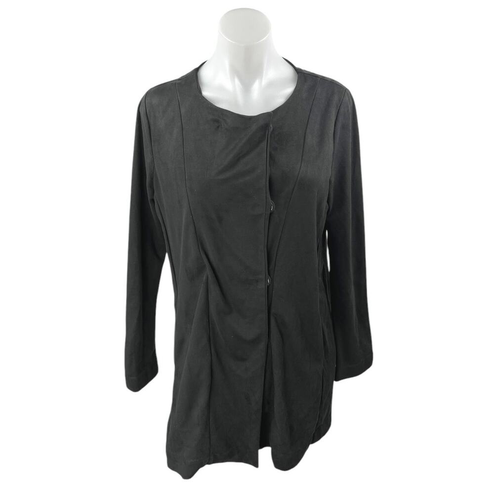 NU Women's Black Long Sleeve Relaxed Fit Button Down Coat Jacket Size S/M